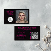 Bold Black and Hot Pink Social Icon QR Code Visitekaartje