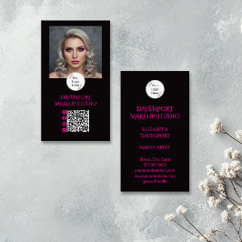 Bold Black and Hot Pink Social Icon QR Code Visitekaartje