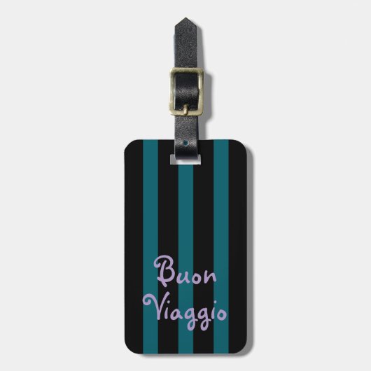 Bold Black and Teal Stripes | Buon Viaggio Bagagelabel (Voorkant verticaal)