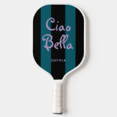 Bold Black and Teal Stripes | Ciao Bella Pickleball Paddle (Achterkant)