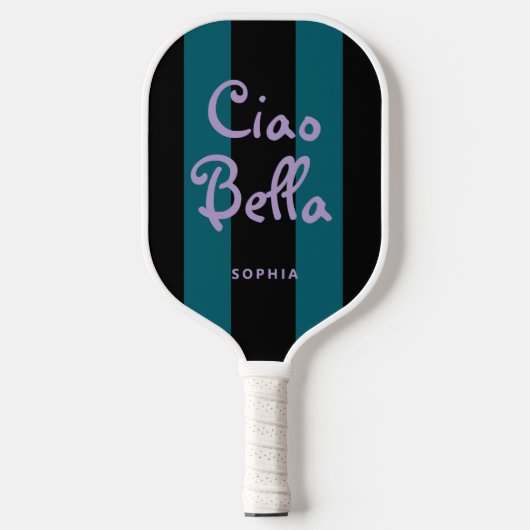 Bold Black and Teal Stripes | Ciao Bella Pickleball Paddle (Voorkant)