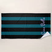 Bold Black and Teal Stripes | Ciao Bella Strandlaken (Voorkant)