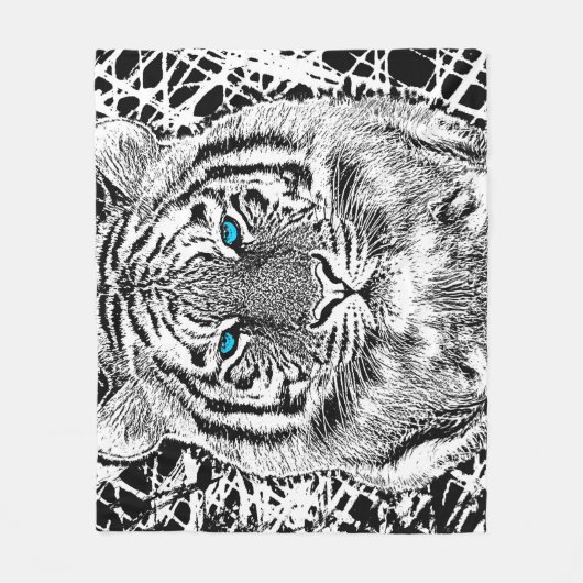 Bold Black And White Blue Eyes Tiger Fleece Deken (Voorkant)