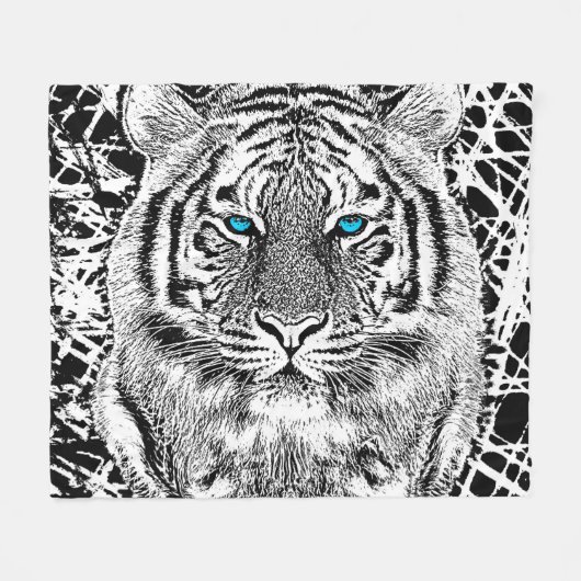 Bold Black And White Blue Eyes Tiger Fleece Deken (Voorkant (Horizontaal))