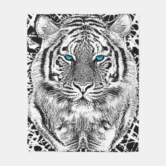 Bold Black And White Blue Eyes Tiger Fleece Deken (Voorkant)