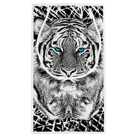 Bold Black And White Blue Eyes Tiger Klein Cadeauzakje (Achterkant)