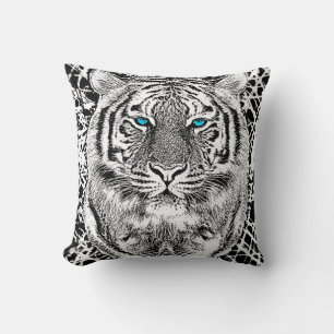 Bold Black And White Blue Eyes Tiger Kussen