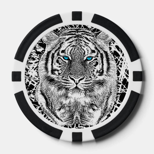 Bold Black And White Blue Eyes Tiger Poker Chips (Voorkant)