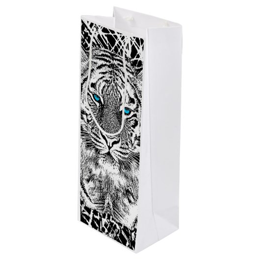 Bold Black And White Blue Eyes Tiger Wijn Cadeautas (Voorkant Gekanteld)