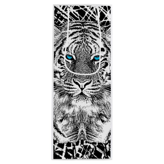 Bold Black And White Blue Eyes Tiger Wijn Cadeautas (Voorkant)