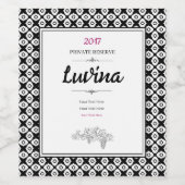 Bold Black and White Symmetrical Arabesque Pattern Wijn Etiket (Enkel label)