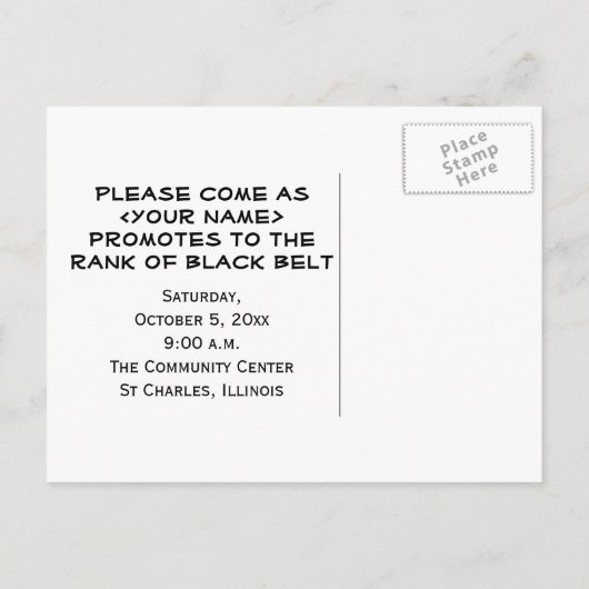 Bold Black Belt Rank Promotion Test Invation Uitnodiging Briefkaart (Achterkant)