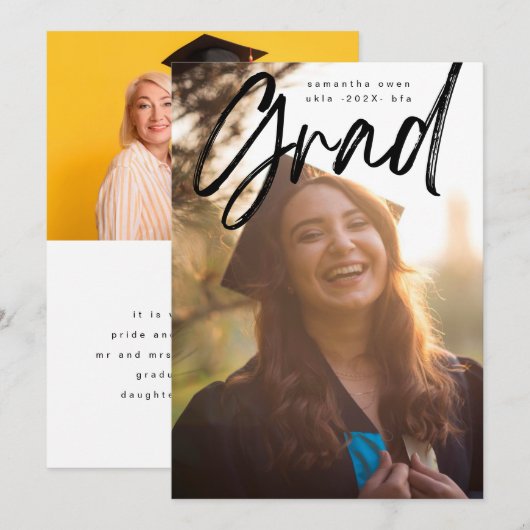 Bold Black Brush Afstudeerder Moderne Foto Univers Aankondiging (Voorkant / Achterkant)