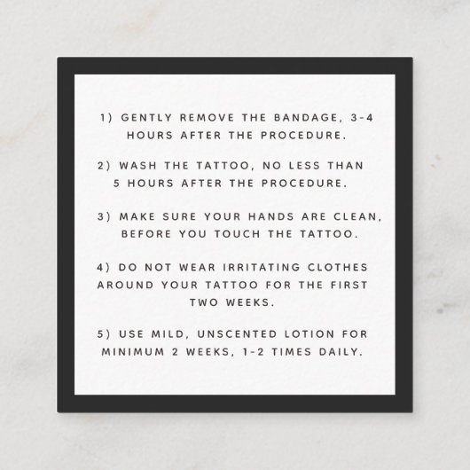 Bold Black Butterfly Tattoo Aftercare Instructions Vierkante Visitekaartje (Achterkant)
