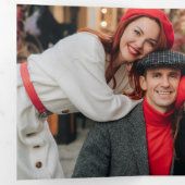 Bold Black Christmas Holly Wavy Lijst Foto Drieluik Kaart (Binnenzijde eerst)