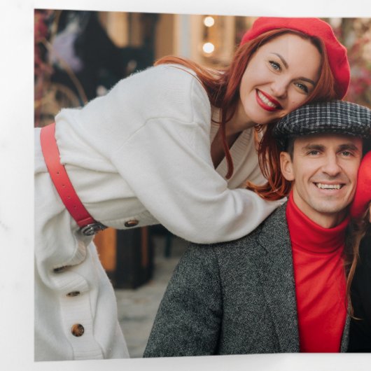 Bold Black Christmas Holly Wavy Lijst Foto Drieluik Kaart (Binnenzijde eerst)