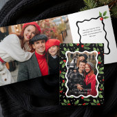 Bold Black Christmas Holly Wavy Lijst Foto Drieluik Kaart