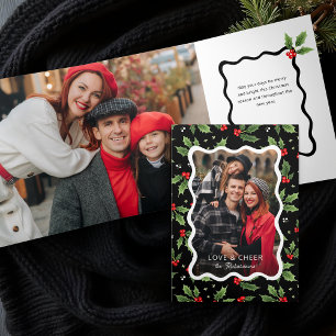 Bold Black Christmas Holly Wavy Lijst Foto Drieluik Kaart