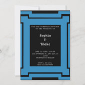 Bold Black en Blue Art Deco Wedding Kaart (Voorkant)