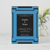 Bold Black en Blue Art Deco Wedding Kaart (Staand voorkant)