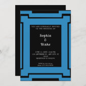 Bold Black en Blue Art Deco Wedding Kaart (Voorkant / Achterkant)