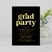 Bold Black en Gold Photo Graduparty Folie Uitnodiging (Staand Voorkant)