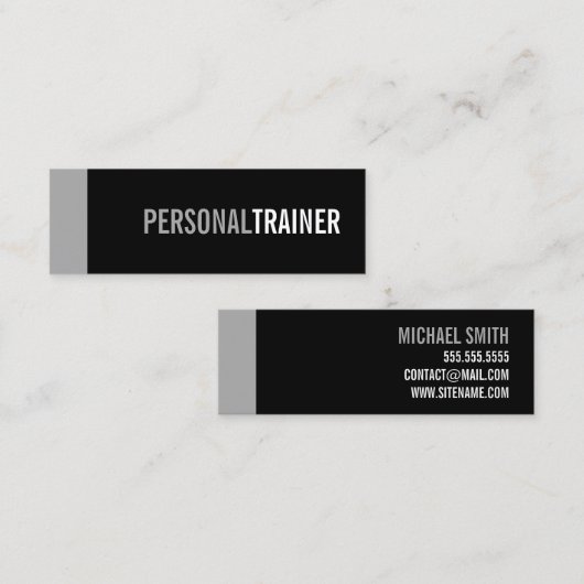 Bold Black en Grey Personal Trainer Mini Visitekaartje (Voorkant / Achterkant)