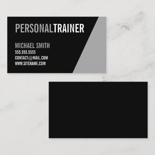 Bold Black en Grey Personal Trainer Visitekaartje (Voorkant / Achterkant)