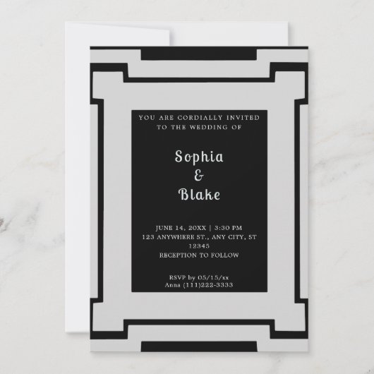 Bold Black en Silver Art Deco Wedding Kaart (Voorkant)