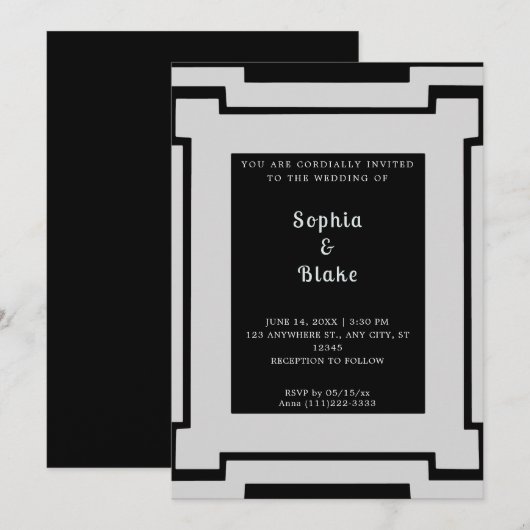 Bold Black en Silver Art Deco Wedding Kaart (Voorkant / Achterkant)