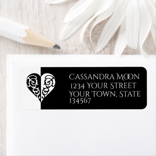 Bold Black en White Filigree Return Address Label (Insitu)