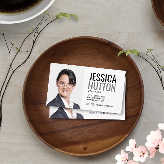 Bold Black en White Personal Photo Visitekaartje