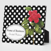 Bold Black en White Polka Dots Camellia Business Fotoplaat (Zijkant)