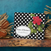 Bold Black en White Polka Dots Camellia Business Fotoplaat (Zijkant)