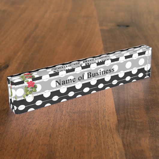 Bold Black en White Polka Dots Camellia Business Naambordje (Zijkant)