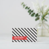 Bold Black en White Striped Red Ribbon Group Visitekaartje (Staand voorkant)