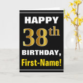 Bold, Black, Faux Gold 38th Birthday w/Name Card Kaart (Gele Bloem)