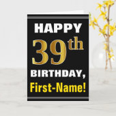 Bold, Black, Faux Gold 39th Birthday w/ Name Card Kaart (Gele Bloem)
