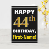 Bold, Black, Faux Gold 44th Birthday w/ Name Card Kaart (Gele Bloem)