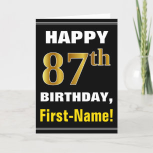 Bold, Black, Faux Gold 87th Birthday w/ Name Card Kaart