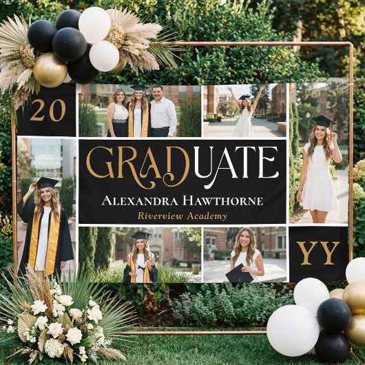 Bold Black Graduate Celebration Grad Photo Collage Spandoek