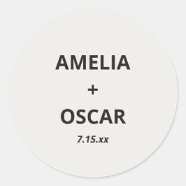 Bold Black Ivory Modern Wedding Names Date Custom Ronde Sticker