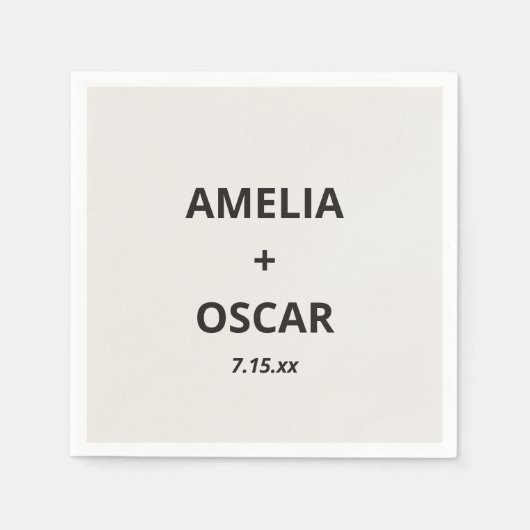 Bold Black Ivory Modern Wedding Names Date Custom Servet (Voorkant)