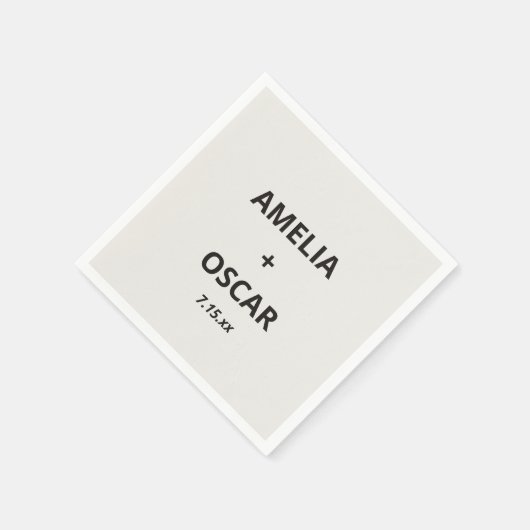 Bold Black Ivory Modern Wedding Names Date Custom Servet (Hoek)