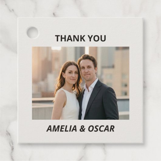 Bold Black Ivory Photo Modern Wedding Thank You Bedankjes Labels (Voorkant)