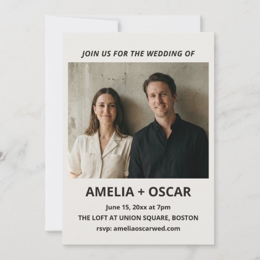 Bold Black Ivory Photo Modern Wedding Typography Kaart (Voorkant)