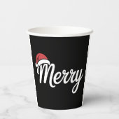 Bold Black Merry Christmas Santa Hat Papieren Bekers (Achterkant)