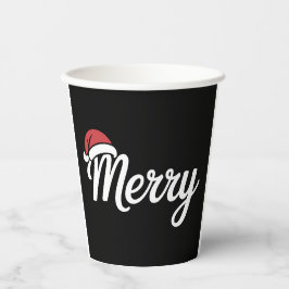 Bold Black Merry Christmas Santa Hat Papieren Bekers