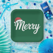 Bold Black Merry Christmas Santa Hat Papieren Bordje (Feest)