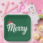 Bold Black Merry Christmas Santa Hat Papieren Bordje (Feest)